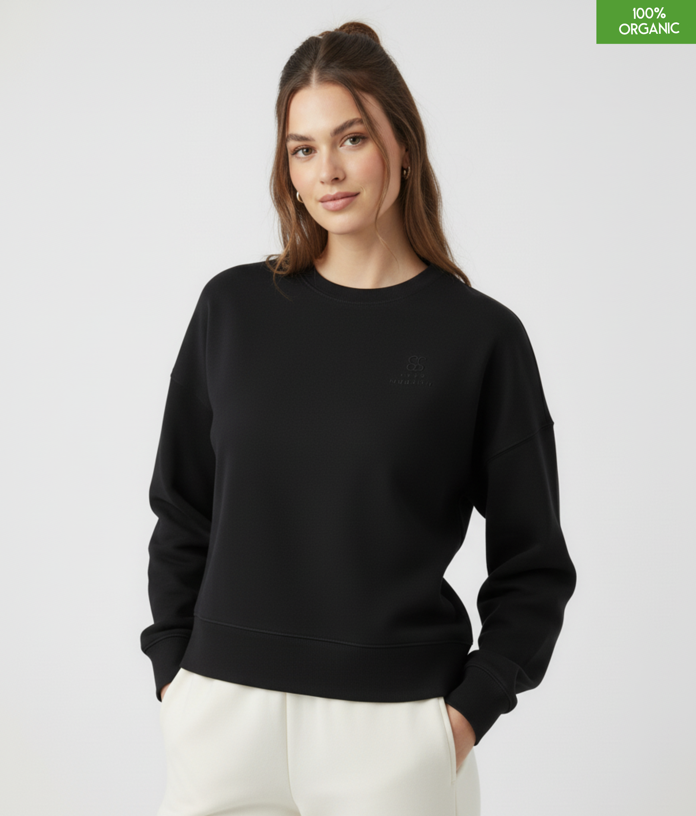 The women's crew neck sweatshirt | Black | Medium fit | 300gsm