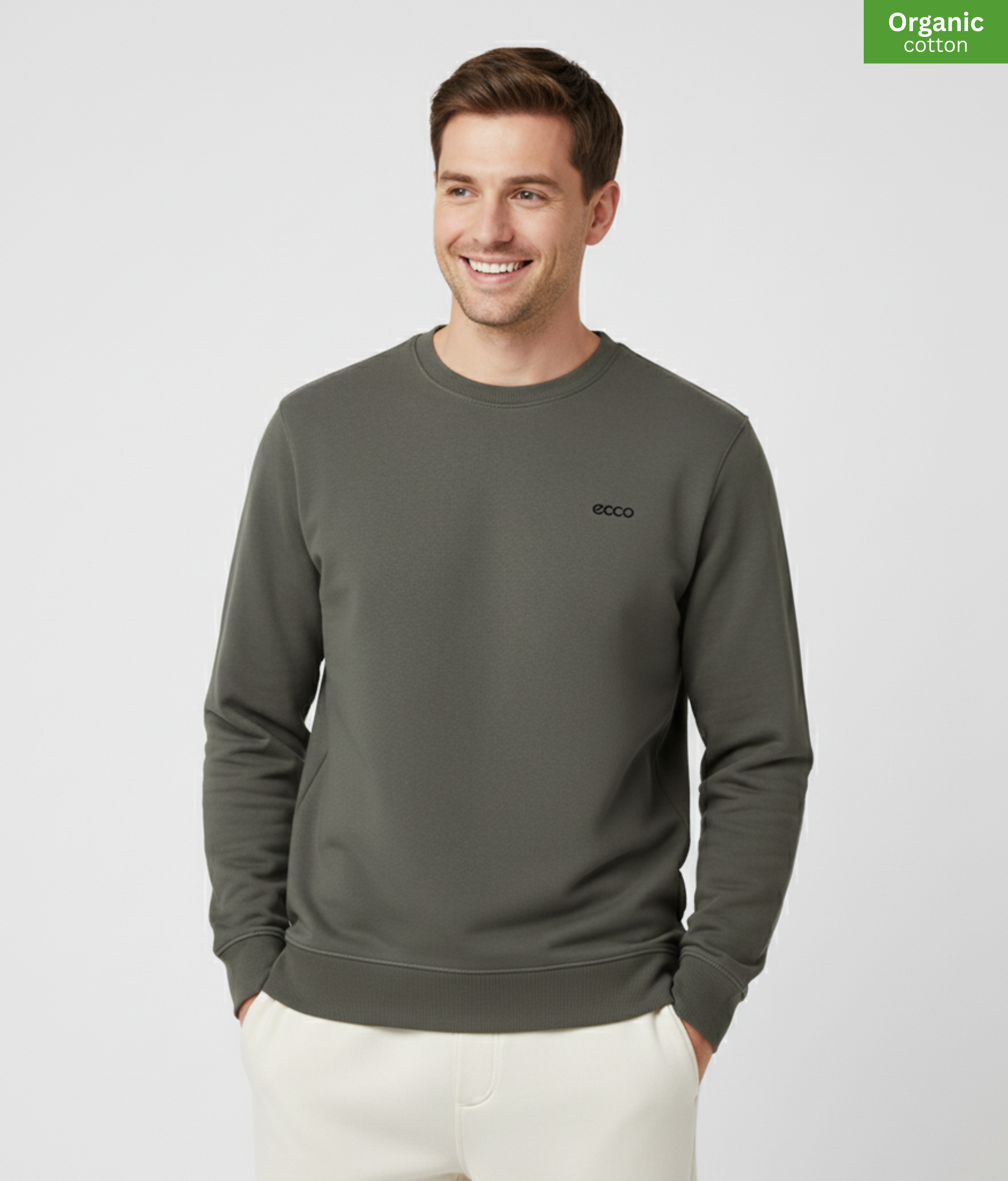 Organic Cotton crewneck sweatshirt | Khaki |  Medium Fit.