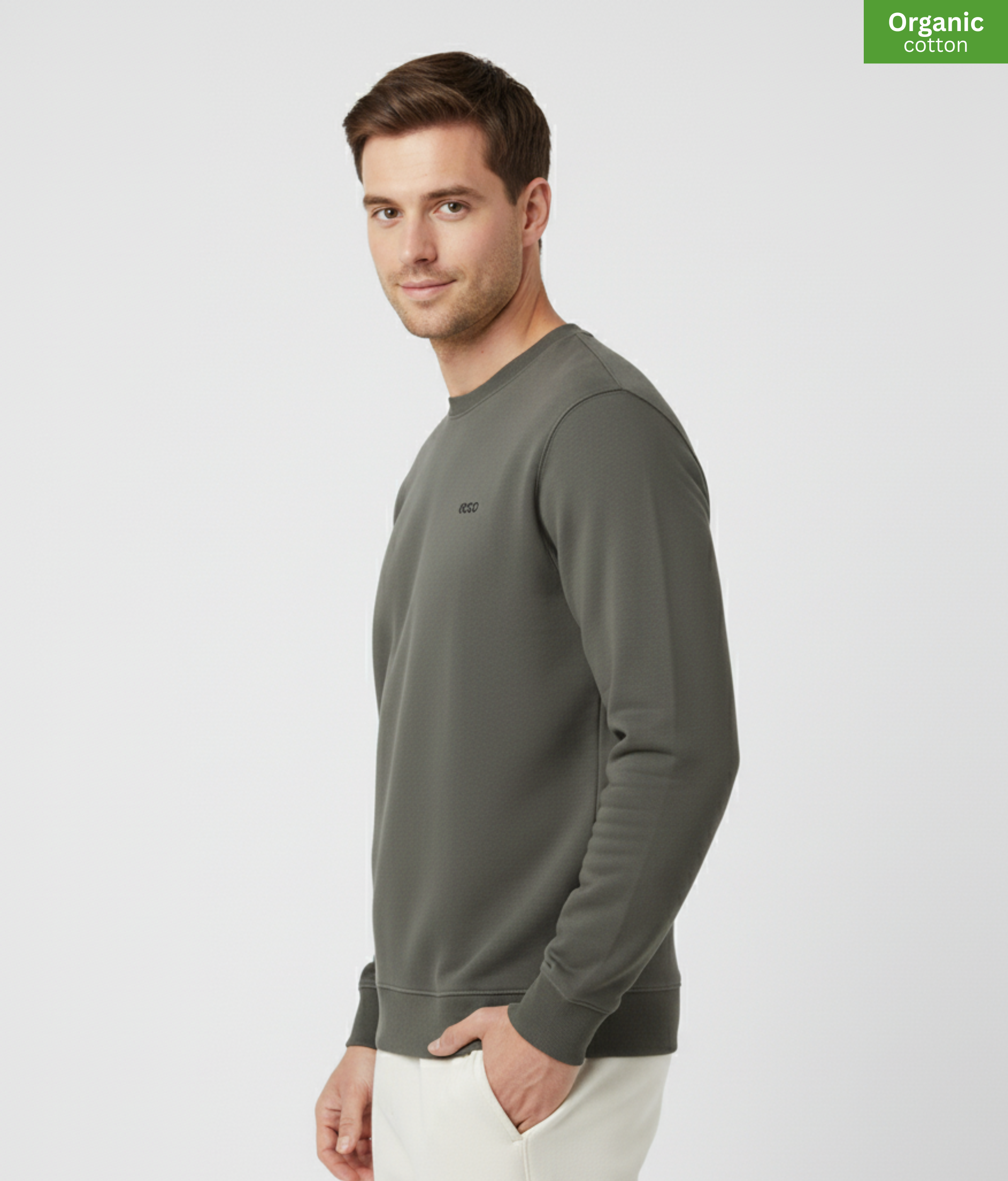Organic Cotton crewneck sweatshirt | Khaki |  Medium Fit.