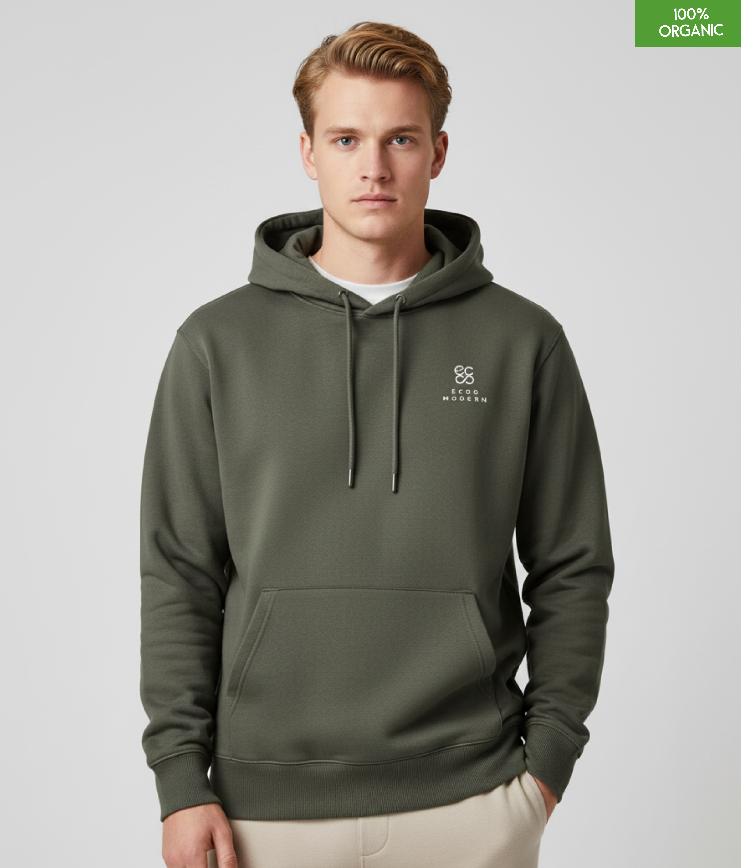 Organic Cotton Hoodie | Khaki | Relaxed Medium Fit.