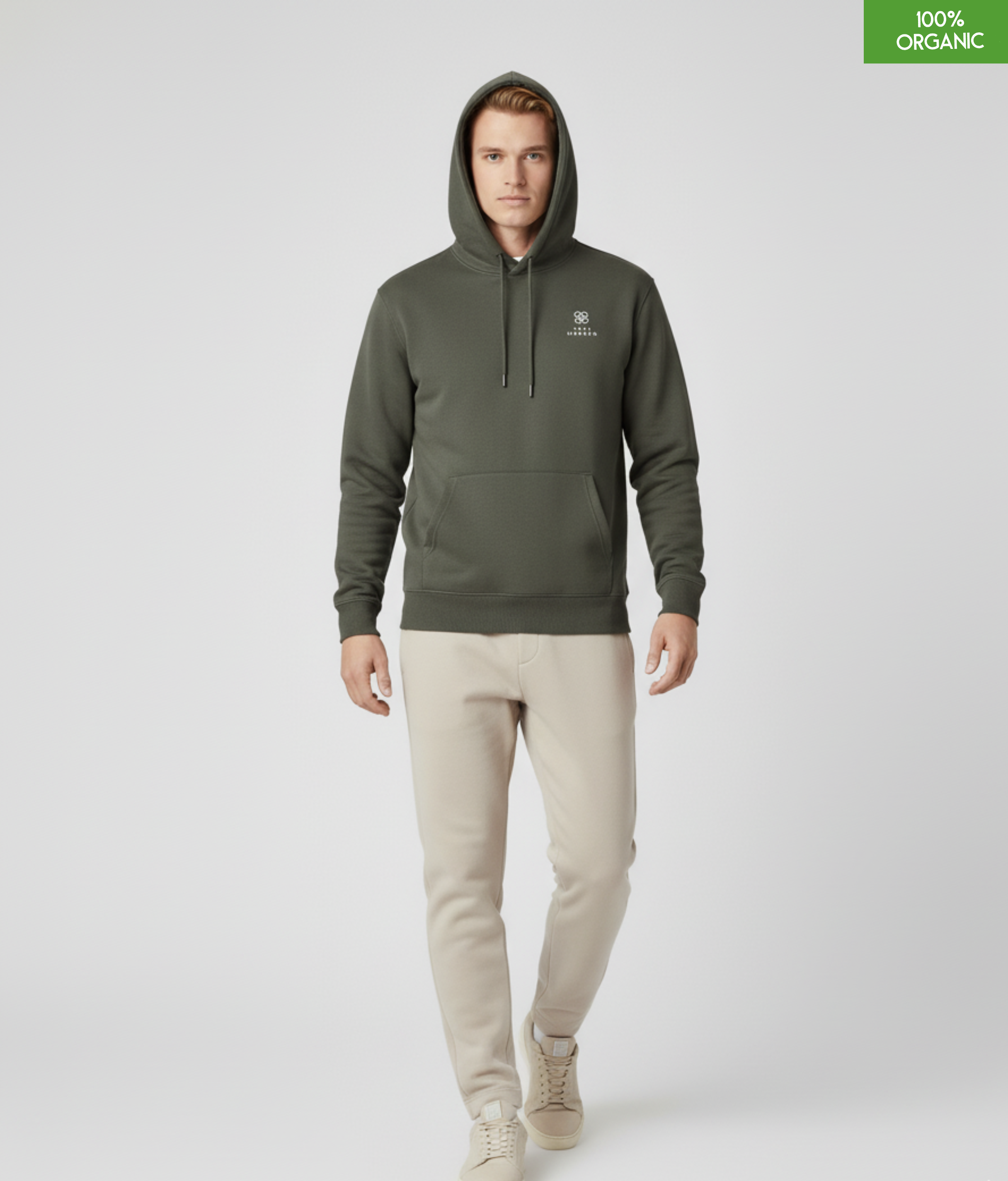 Organic Cotton Hoodie | Khaki | Relaxed Medium Fit.