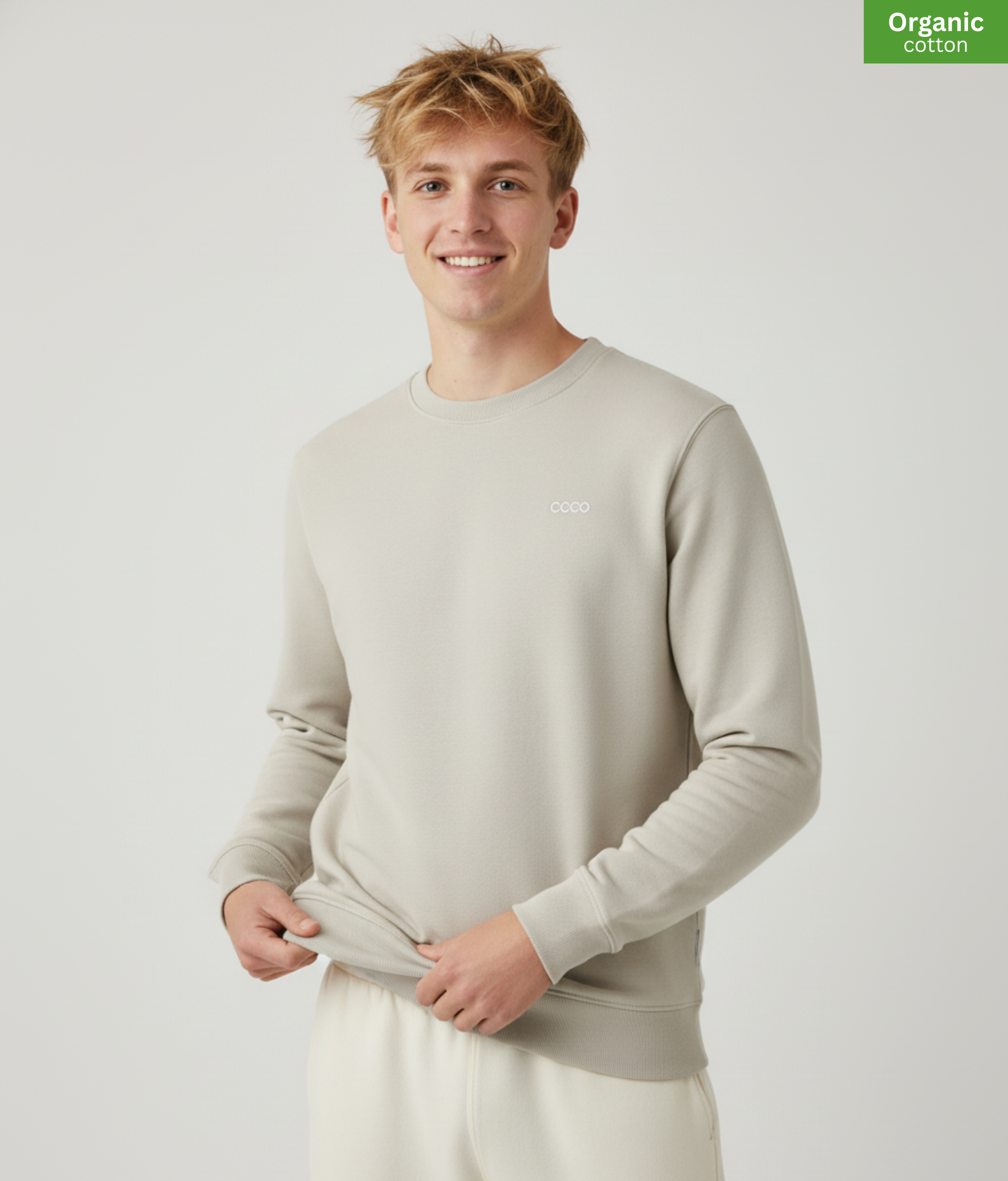 Organic Cotton crewneck sweatshirt | Natural Raw | Relaxed Medium Fit.