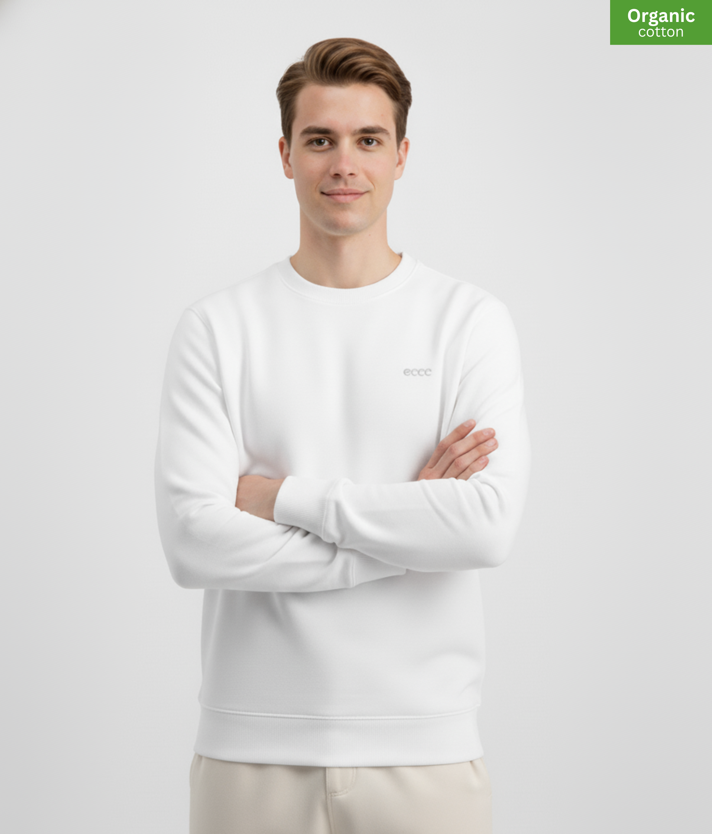 Organic Cotton crewneck sweatshirt | White |  Medium Fit.