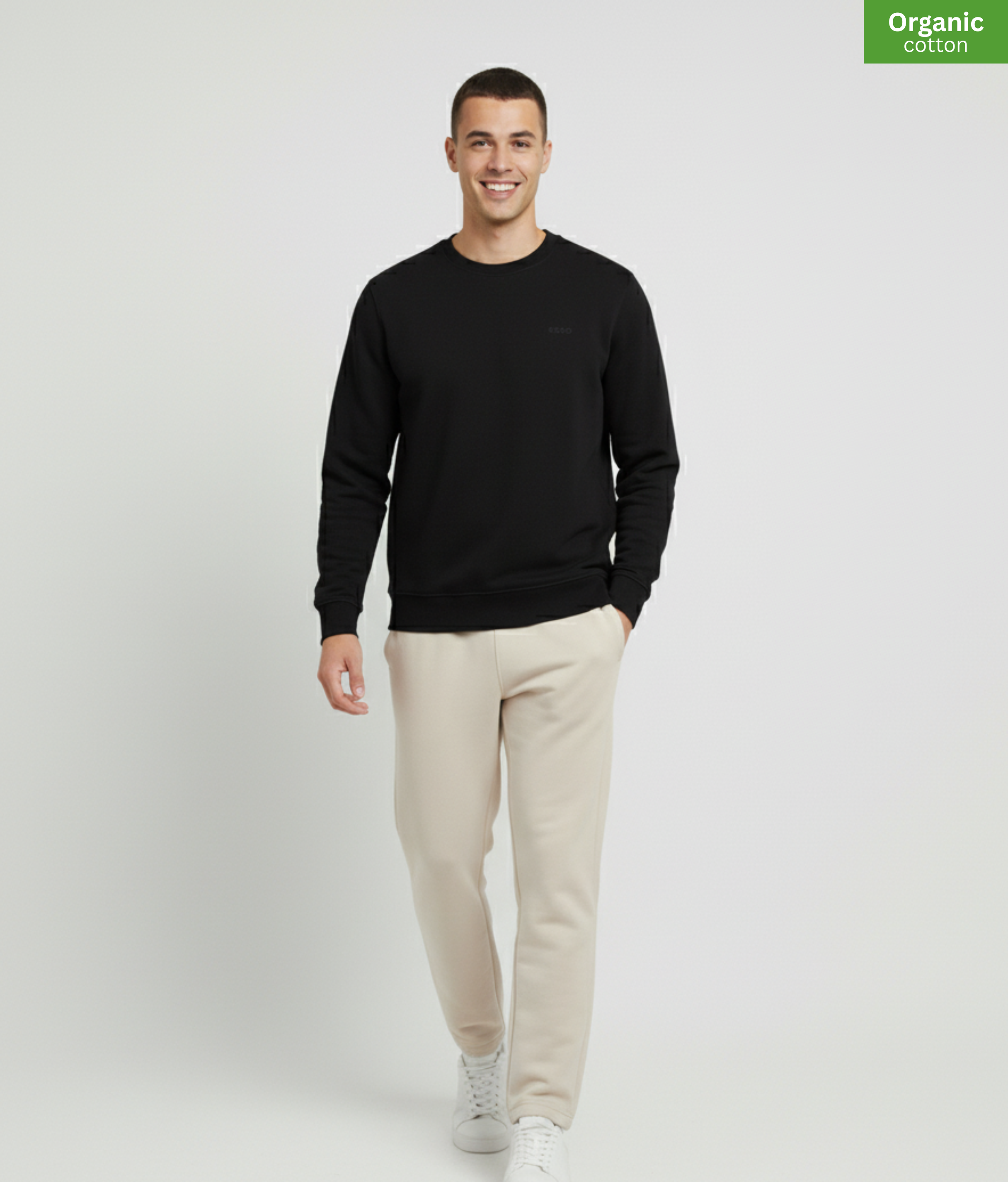 Organic Cotton crewneck sweatshirt | Black |  Medium Fit.