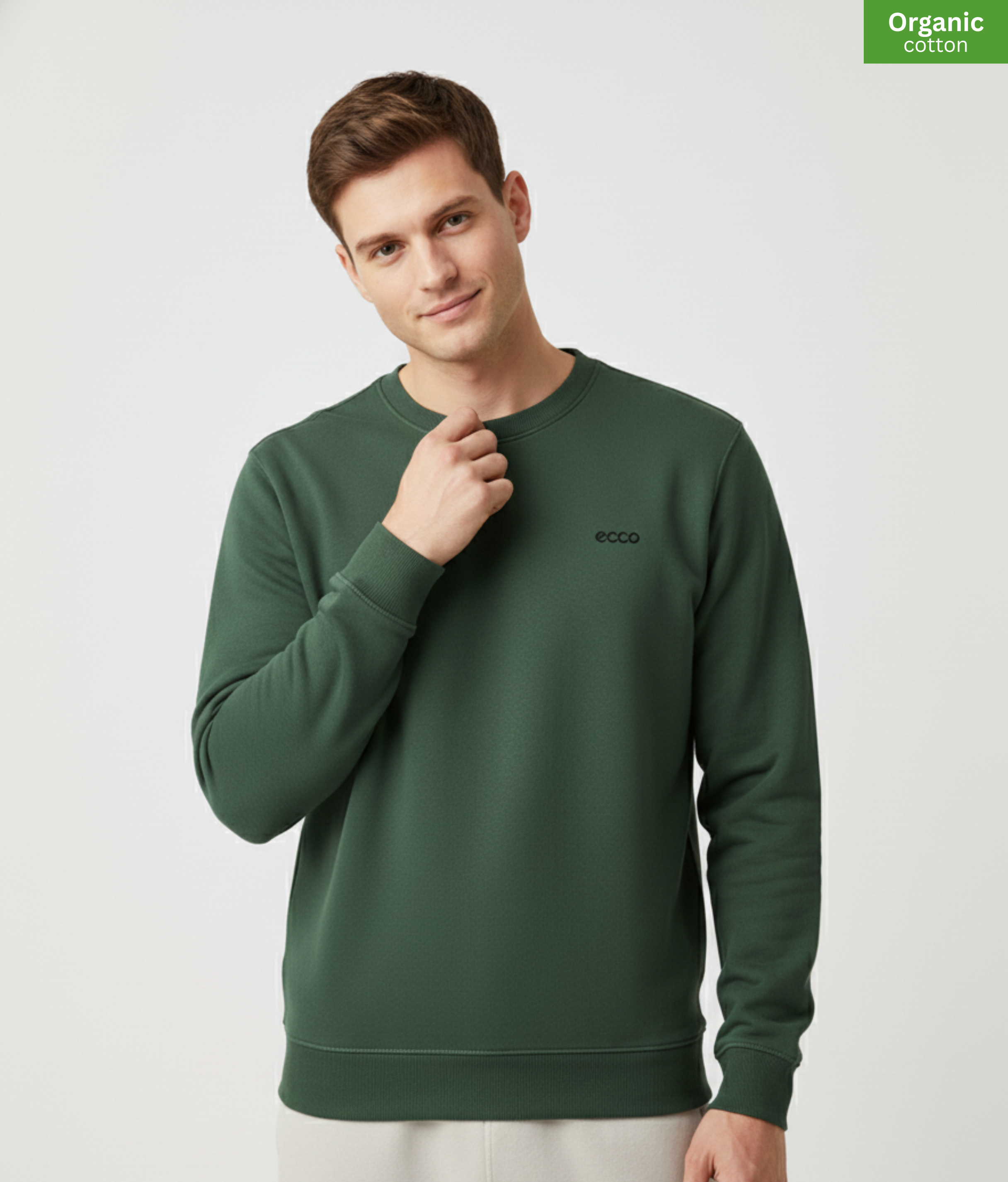 Organic Cotton crewneck sweatshirt | Bottle Green |  Medium Fit.