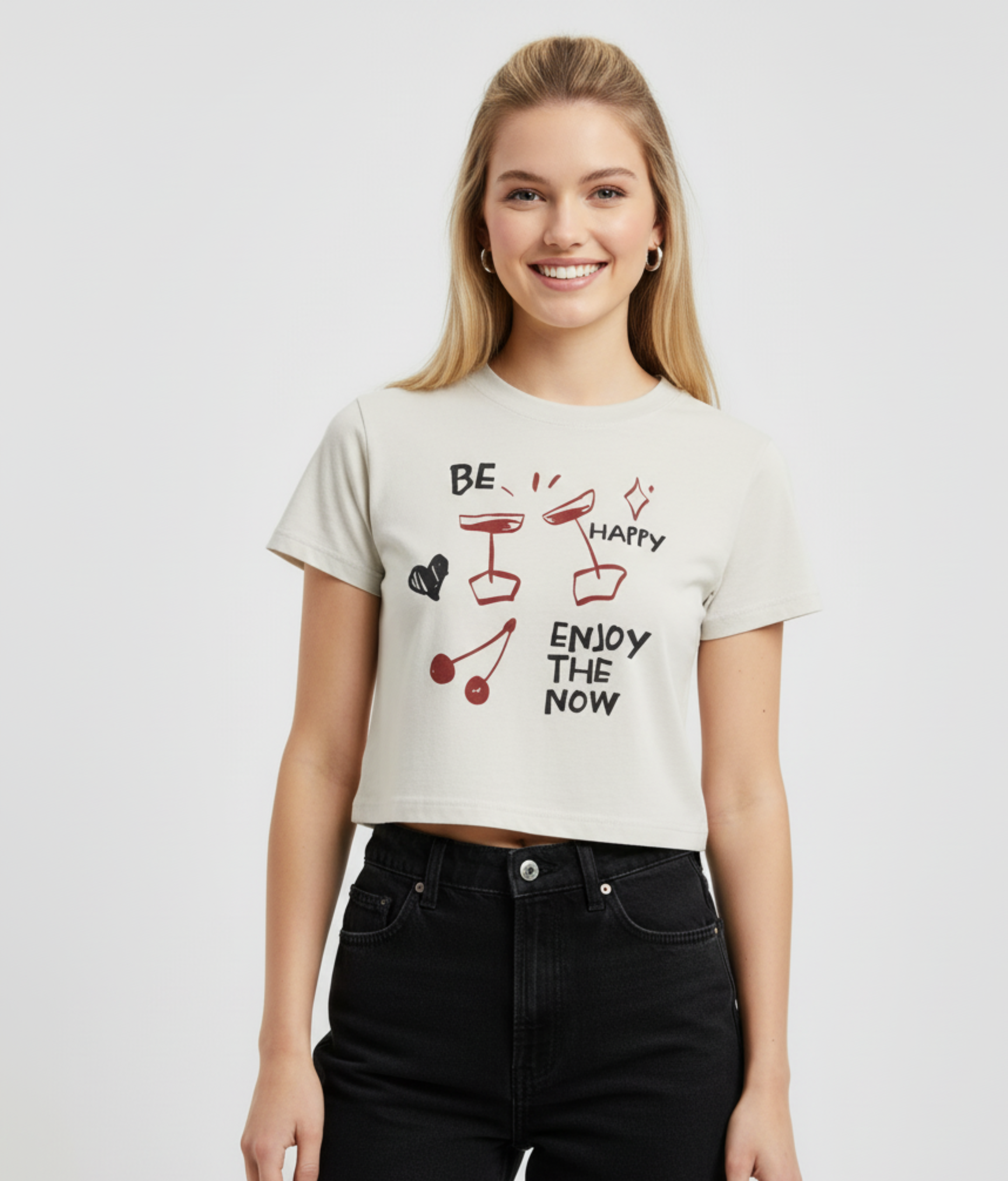 Be Happy Enjoy The Now Heavy Faded Cropped Tee – Women’s
