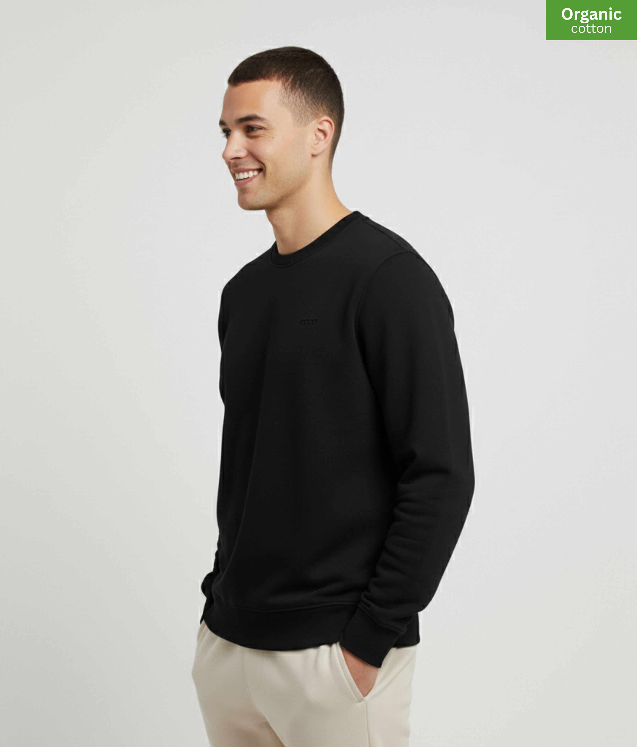 Organic Cotton crewneck sweatshirt | Black |  Medium Fit.