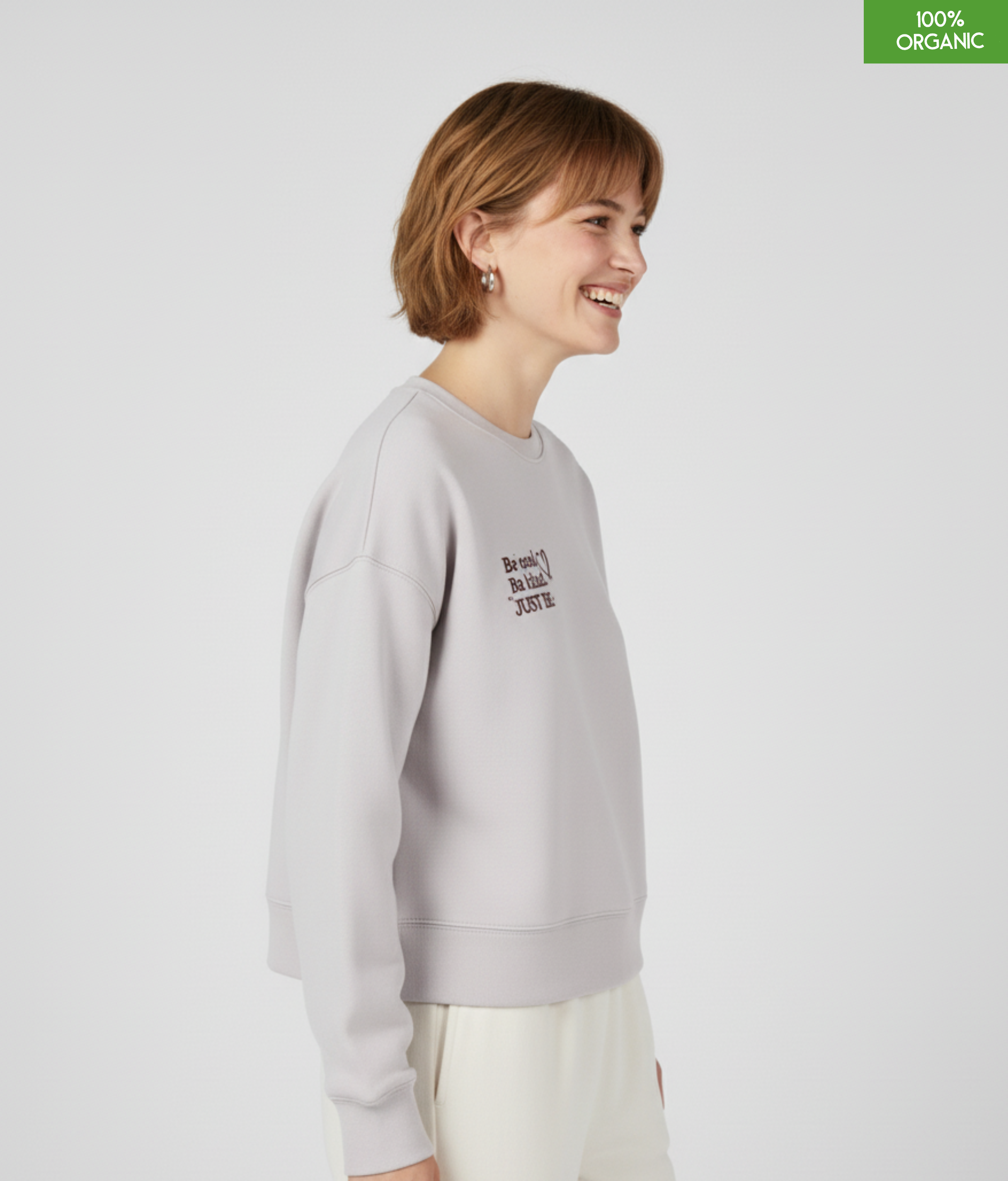 'Be cool. Be kind. JUST BE.' The women's crew neck sweatshirt | Cool Heather Grey | Medium fit | 300gsm