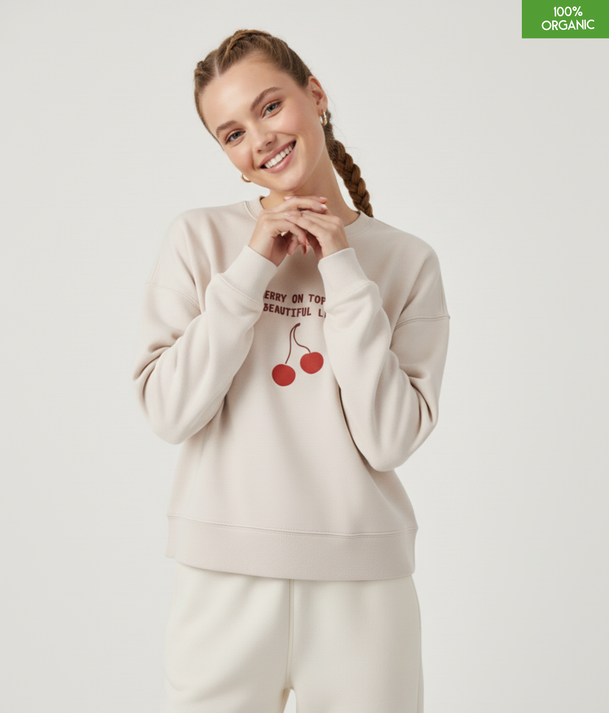 "Cherry on top of a beautiful life " The women's crew neck sweatshirt | Eco-Heather | Medium fit | 300gsm