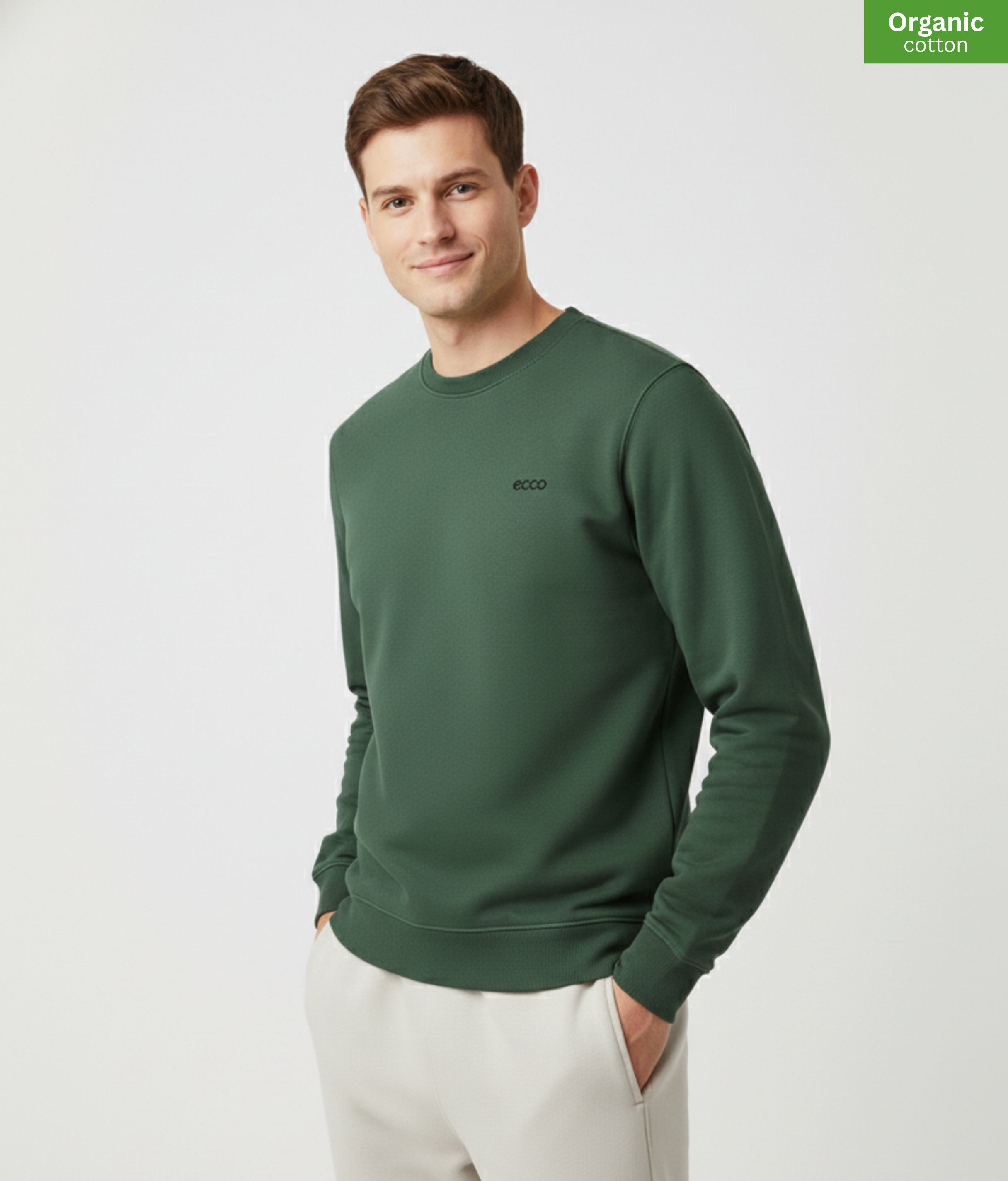 Organic Cotton crewneck sweatshirt | Bottle Green |  Medium Fit.