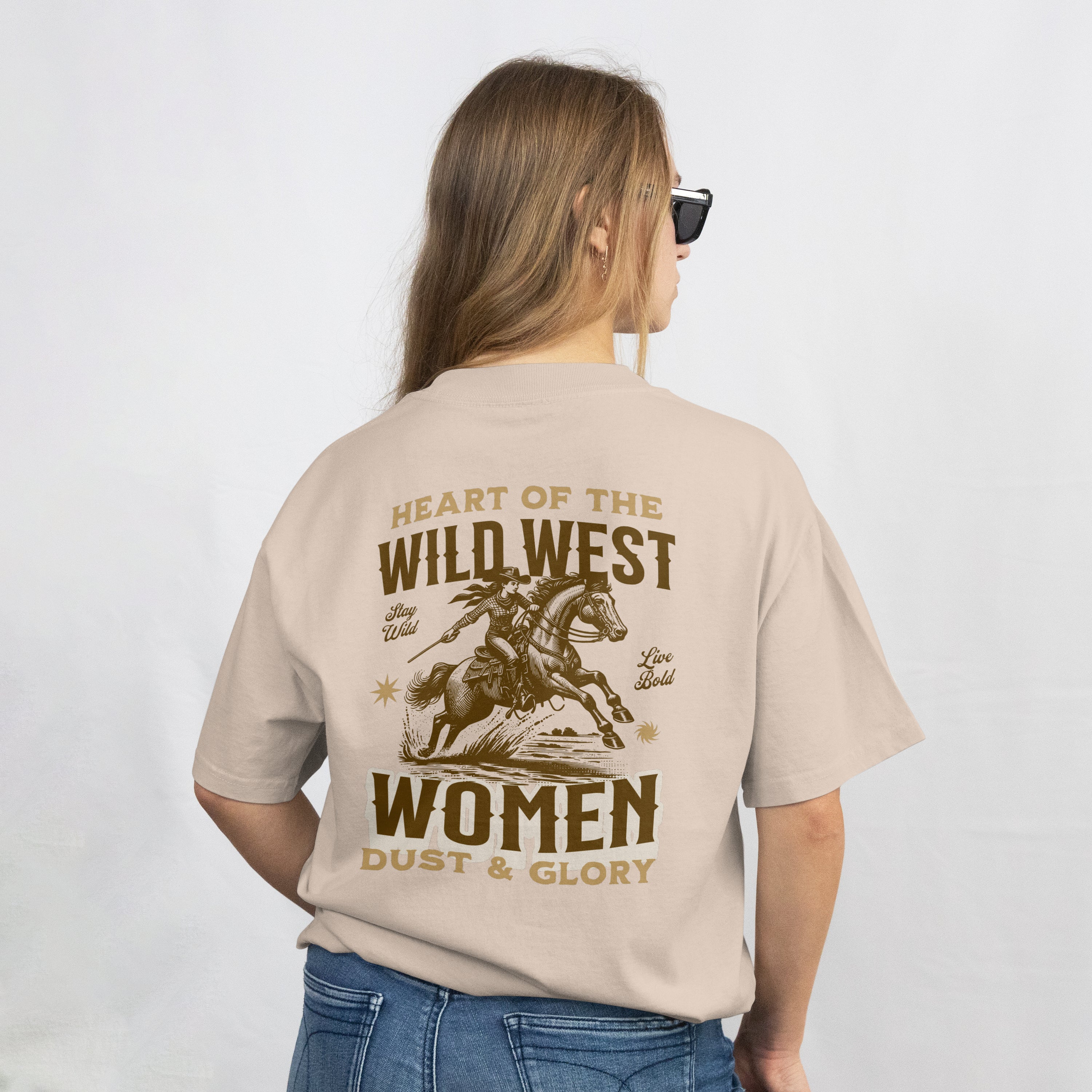 “Heart of the Wild West” Cowgirl Graphic Oversized T-Shirt — Dust & Glory Edition
