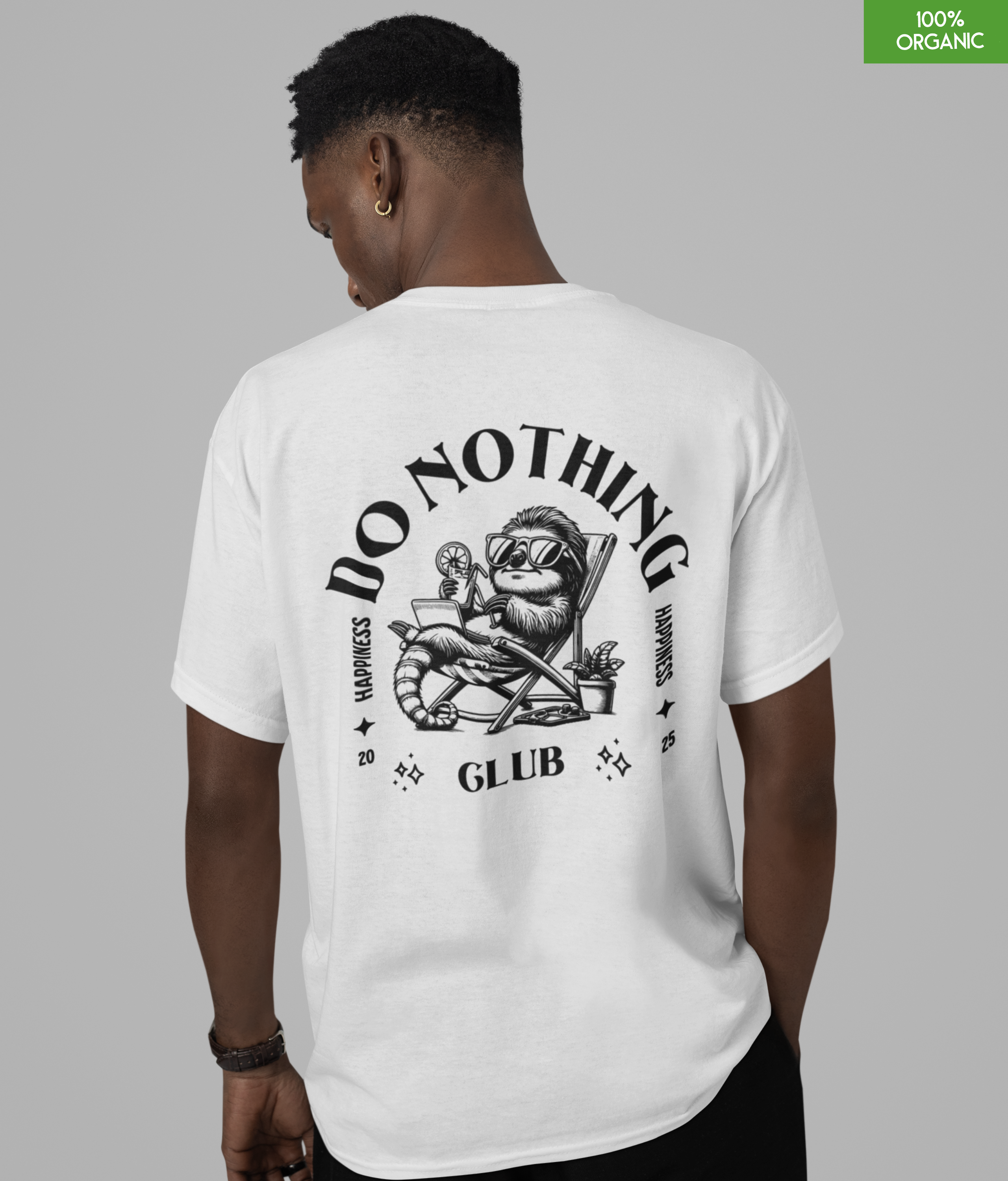 “Do nothing Club”   Organic cotton T-Shirt  l  White  l  Medium Fit l  Mid Weight