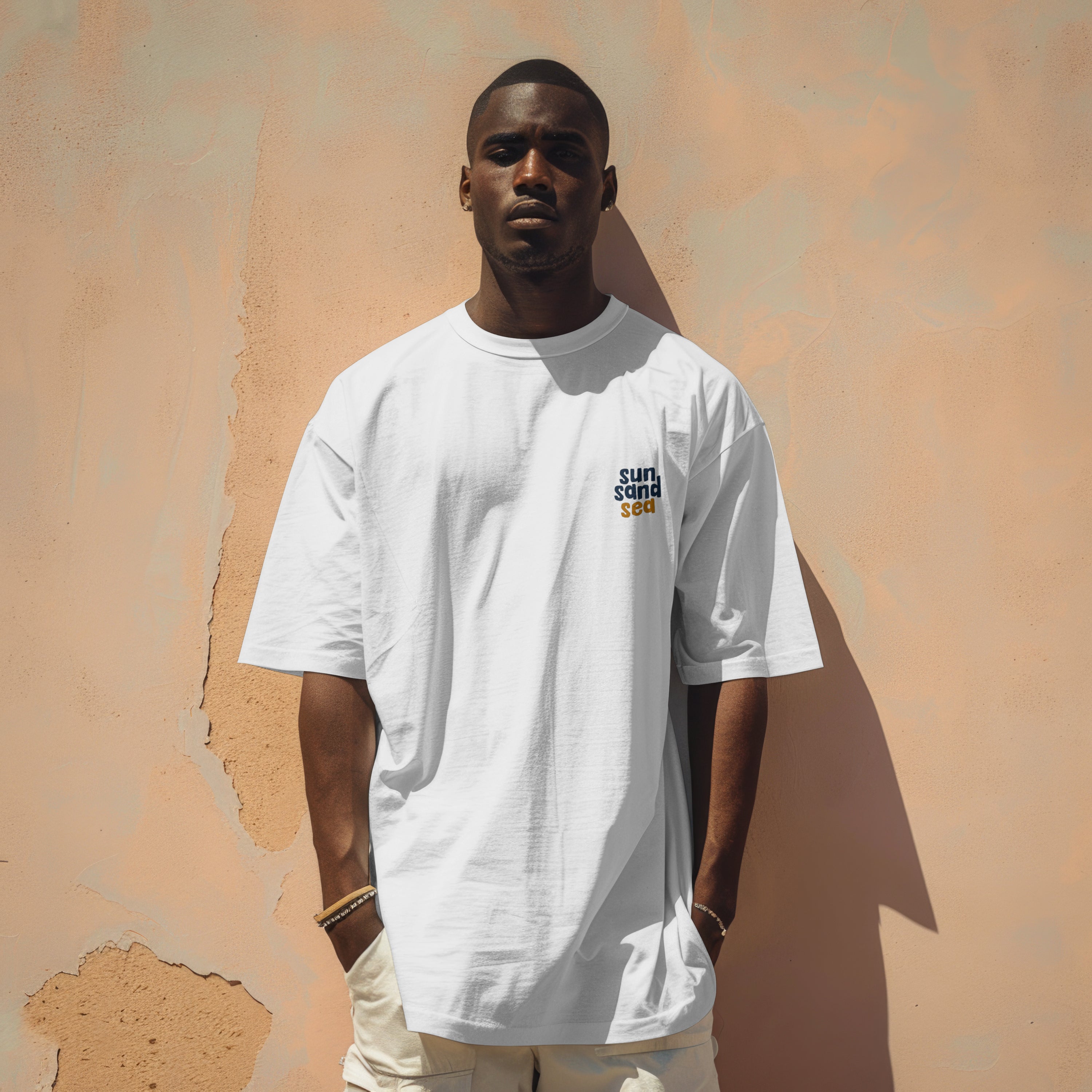 Oversized“Sun Sand Sea” Beach Day Graphic Organic Cotton T-Shirt