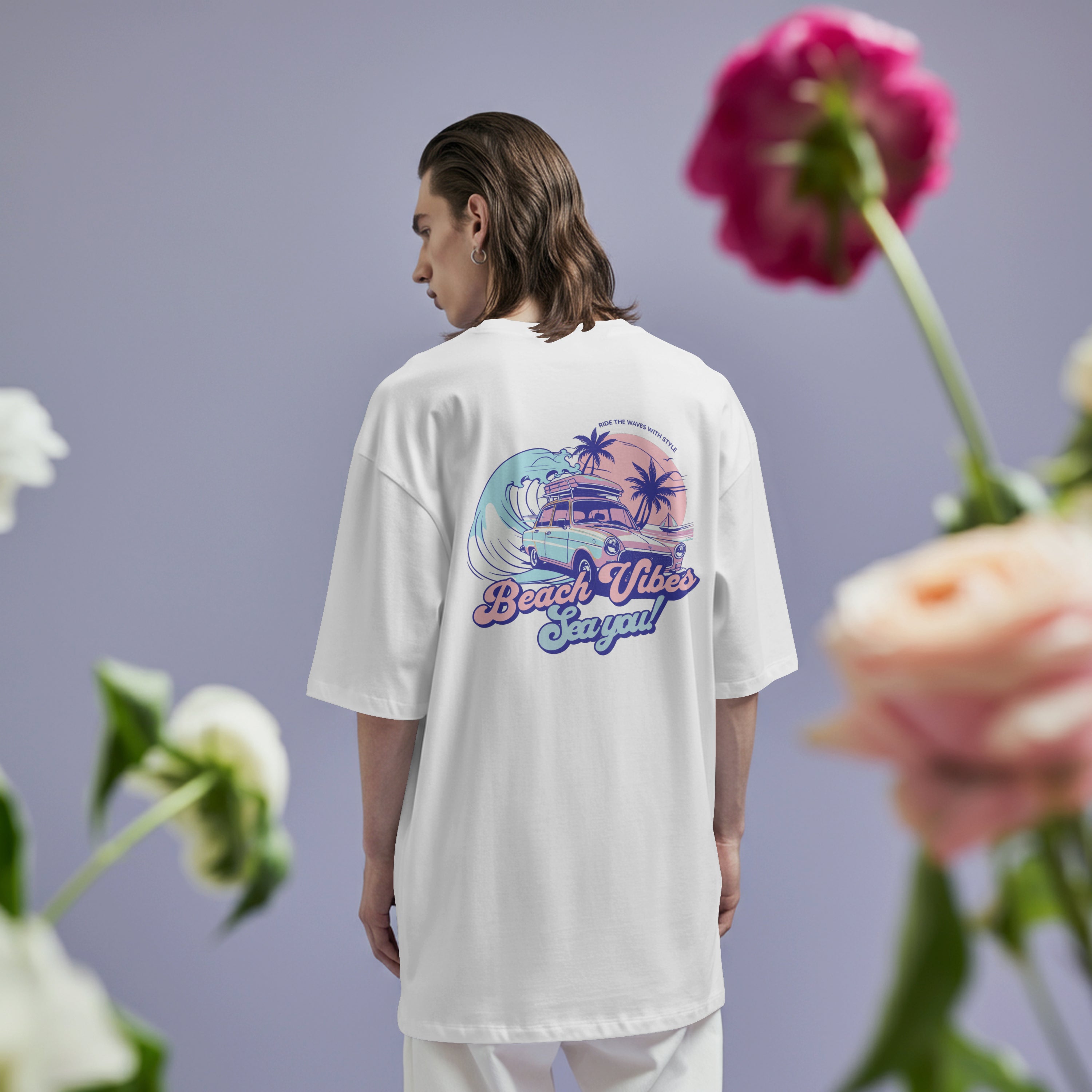 “Beach Vibes Sea You!” Retro Surf Car Oversized T-Shirt