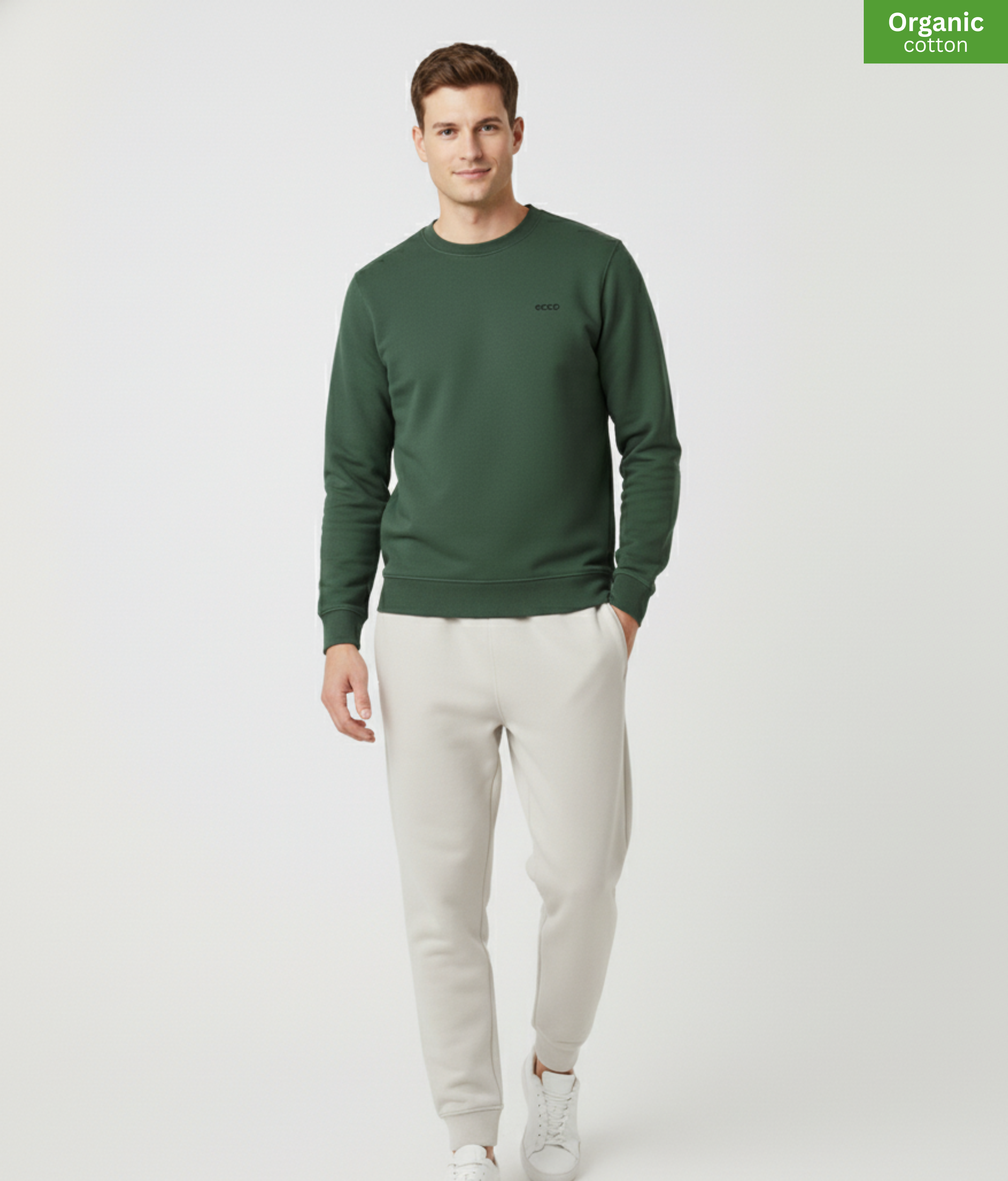Organic Cotton crewneck sweatshirt | Bottle Green |  Medium Fit.