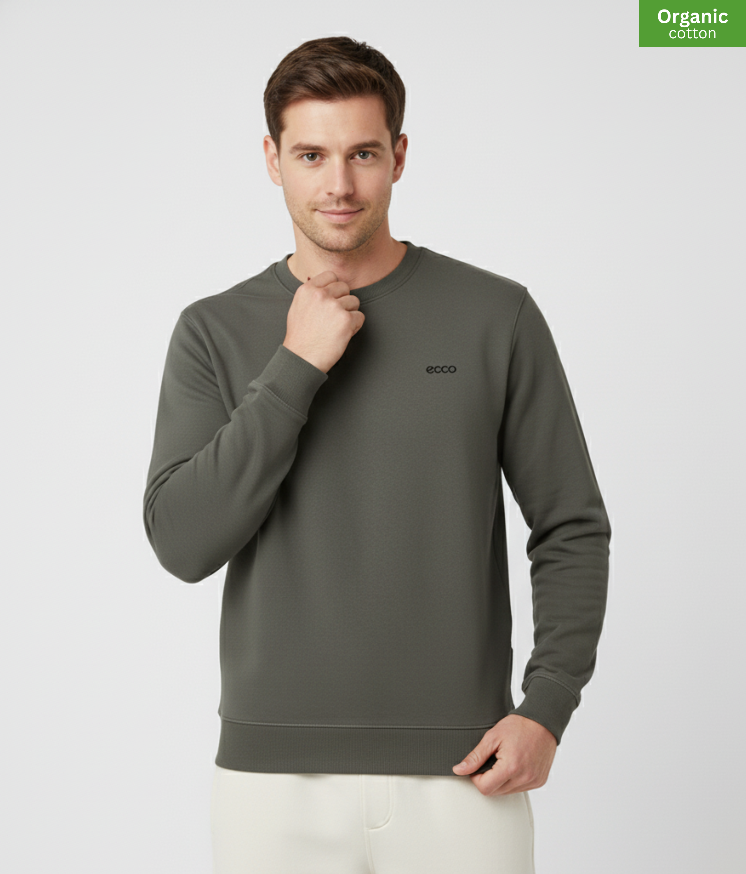 Organic Cotton crewneck sweatshirt | Khaki |  Medium Fit.
