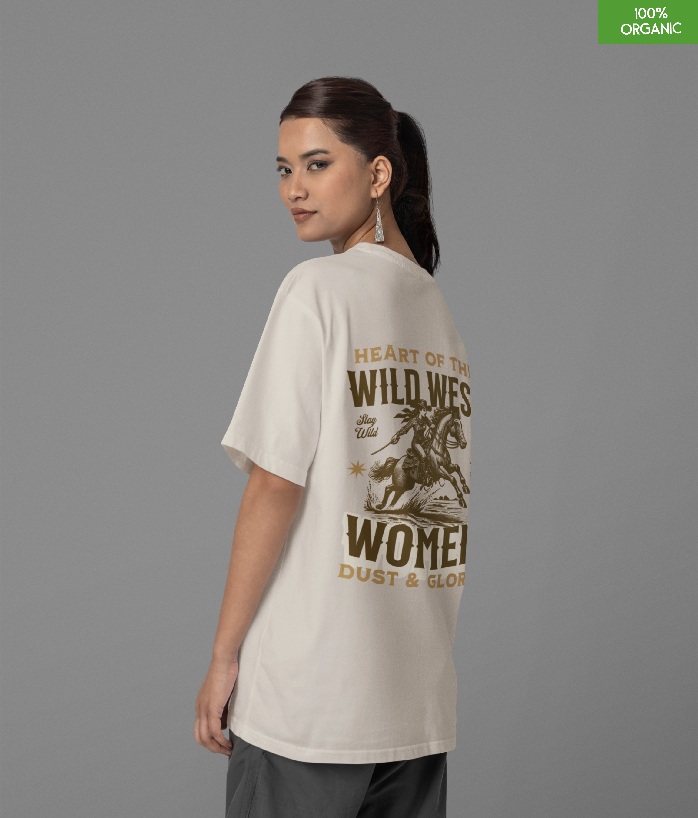 “Heart of the Wild West” Cowgirl Graphic Oversized T-Shirt — Dust & Glory Edition