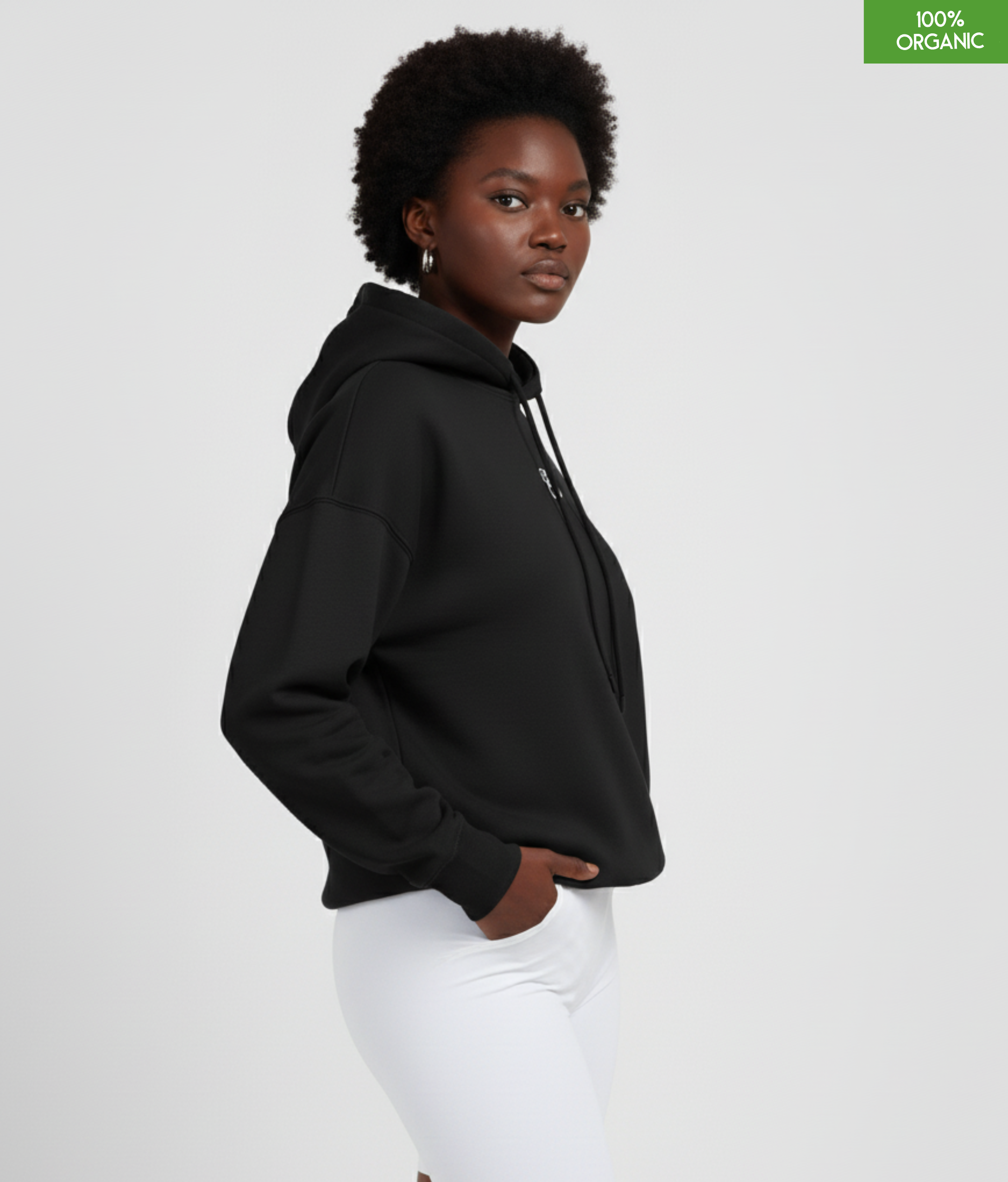 Organic cotton Hoodie sweatshirt | Colour Black | Medium fit .