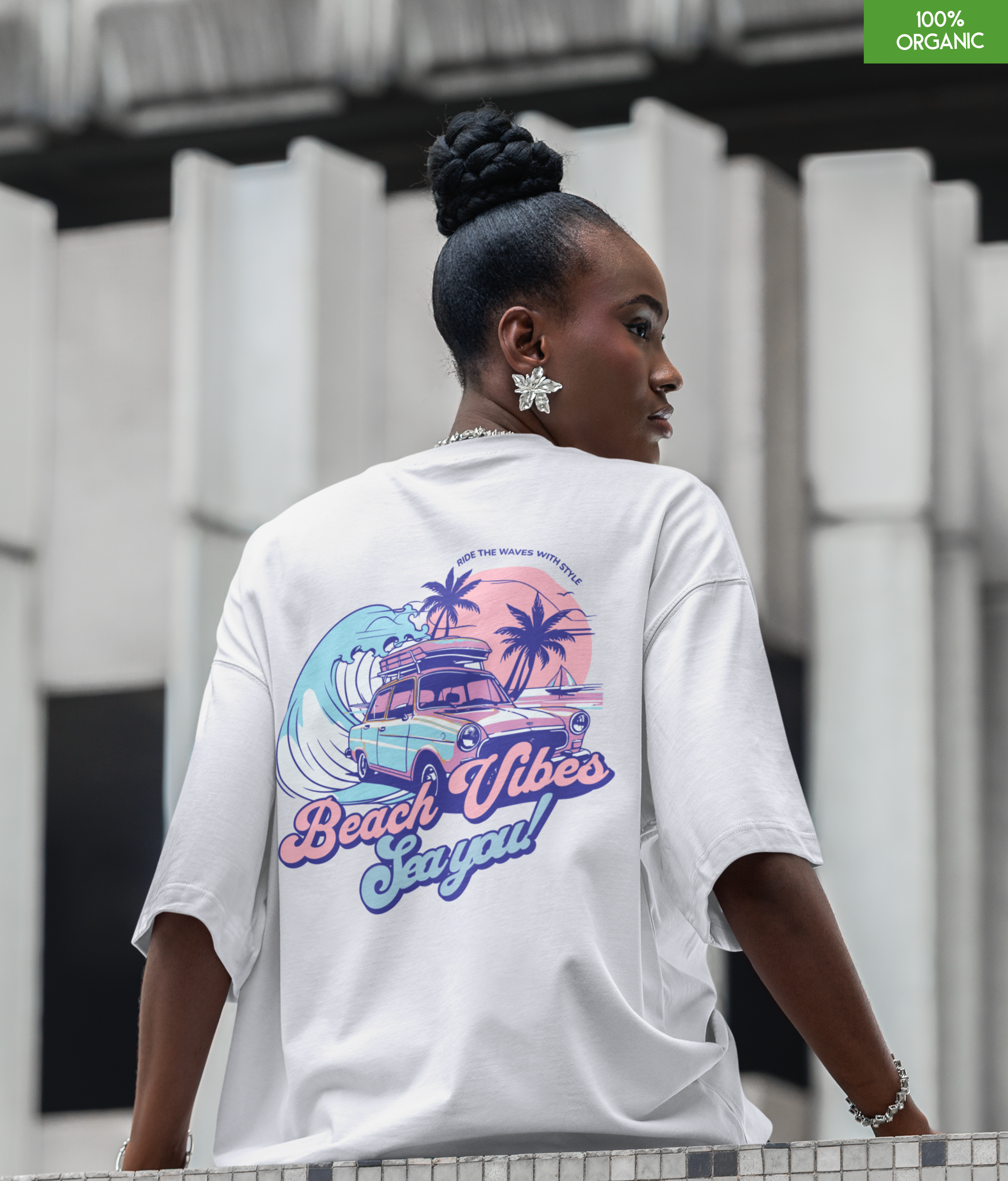 “Beach Vibes Sea You!” Retro Surf Car Oversized T-Shirt