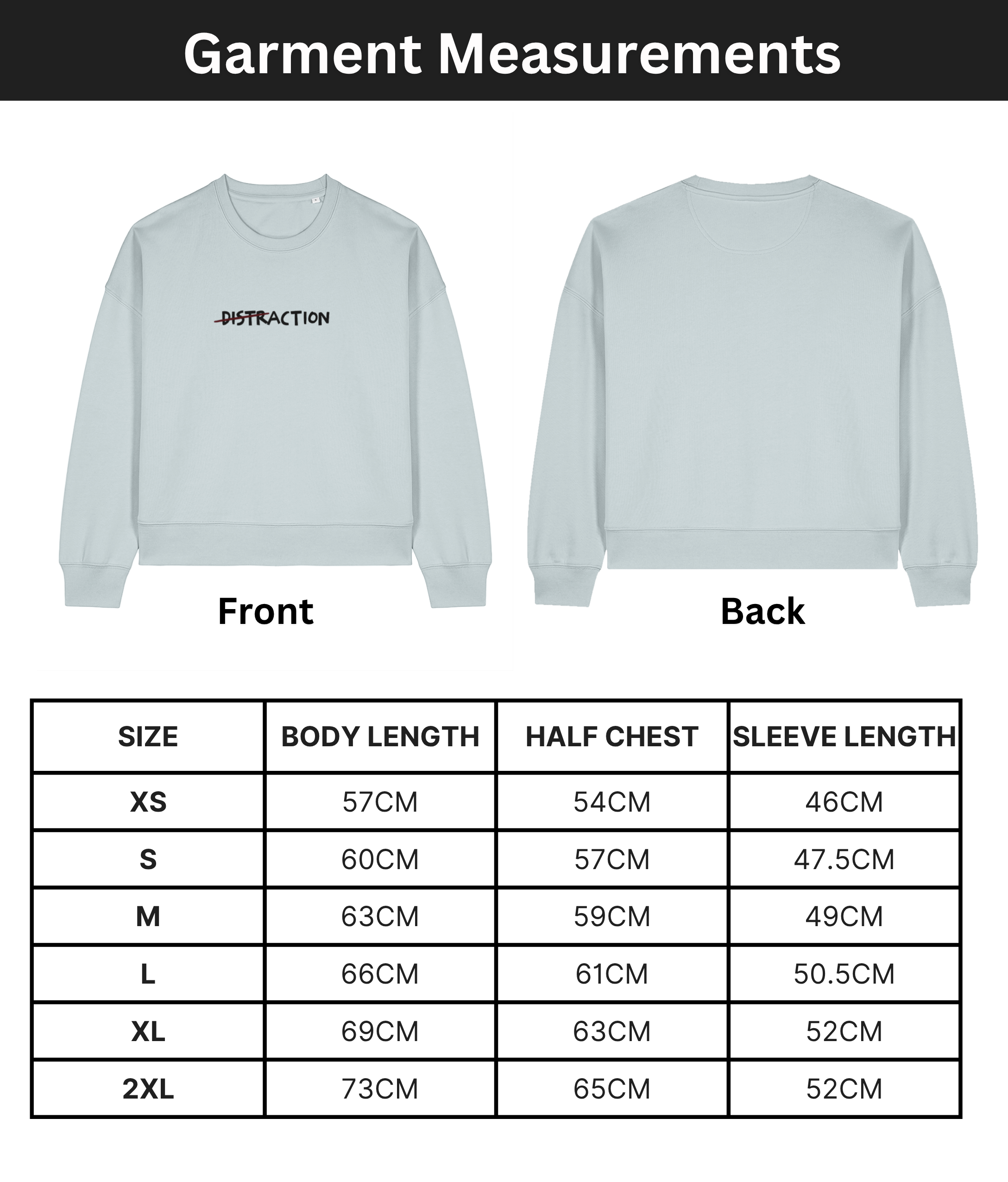 "DISTRACTION". The women's crew neck sweatshirt | Blue Ice | Medium fit | 300gsm