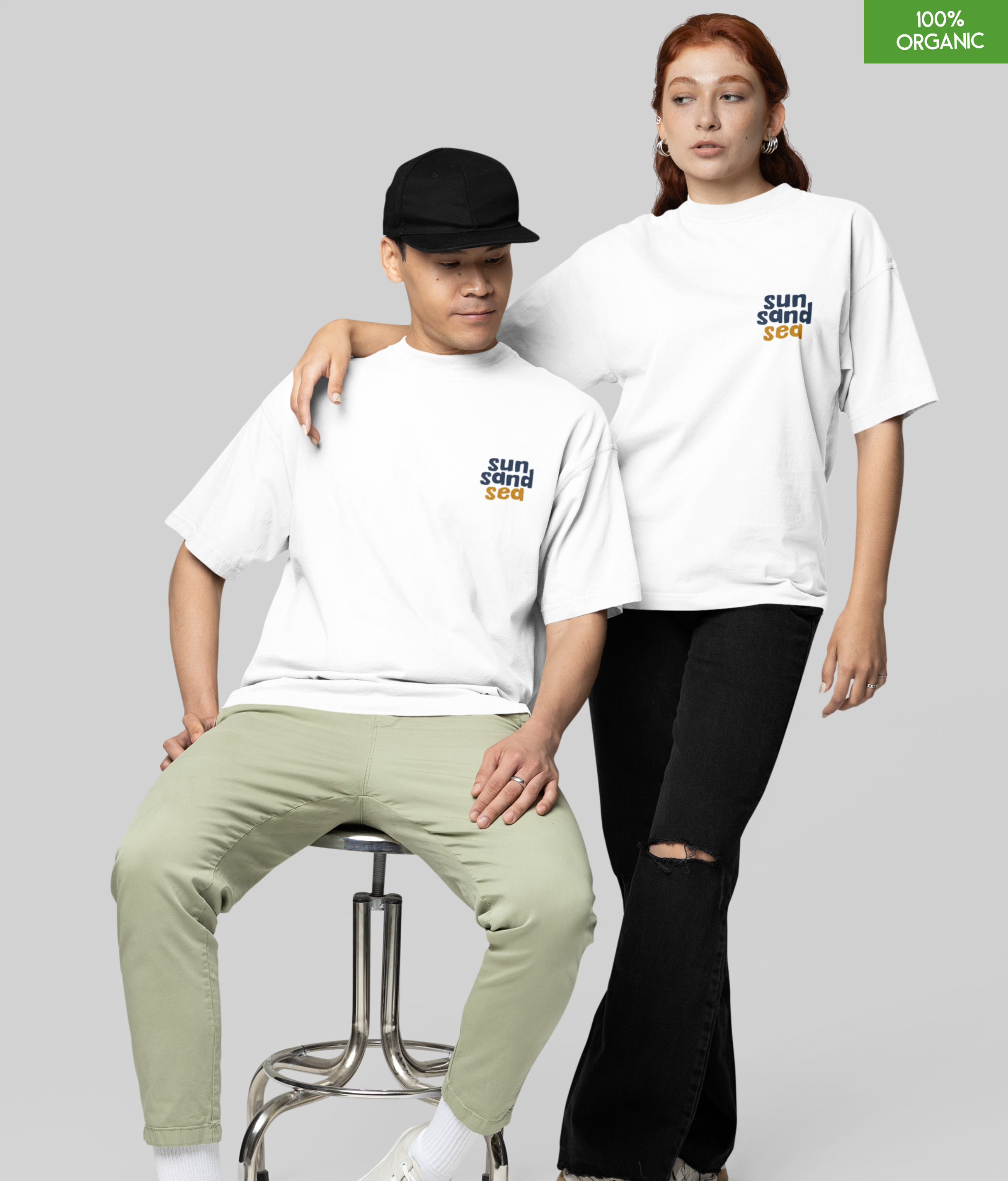 Oversized“Sun Sand Sea” Beach Day Graphic Organic Cotton T-Shirt