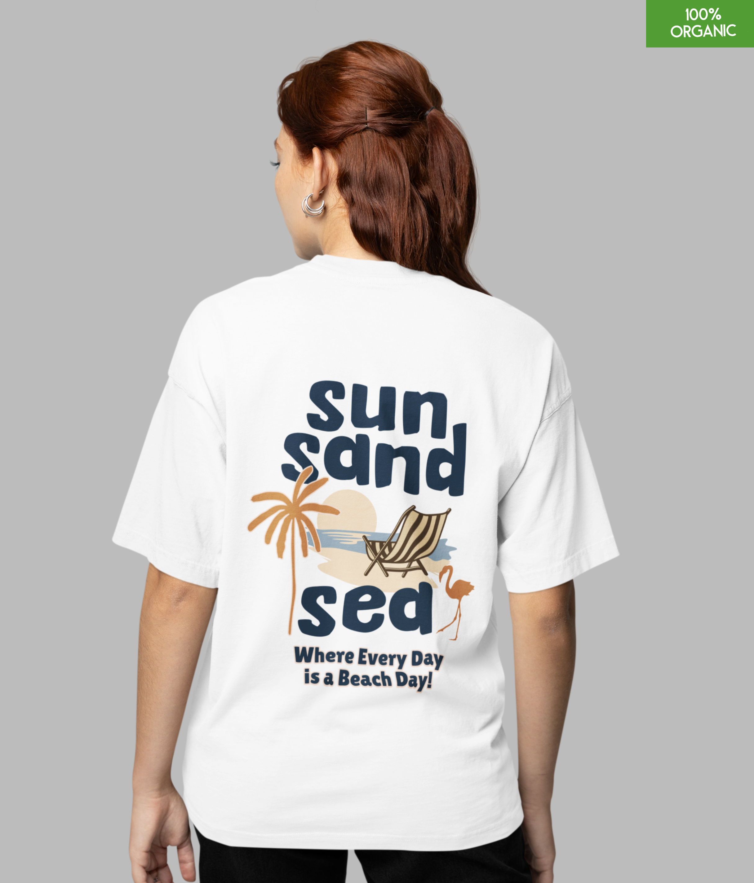 Oversized“Sun Sand Sea” Beach Day Graphic Organic Cotton T-Shirt