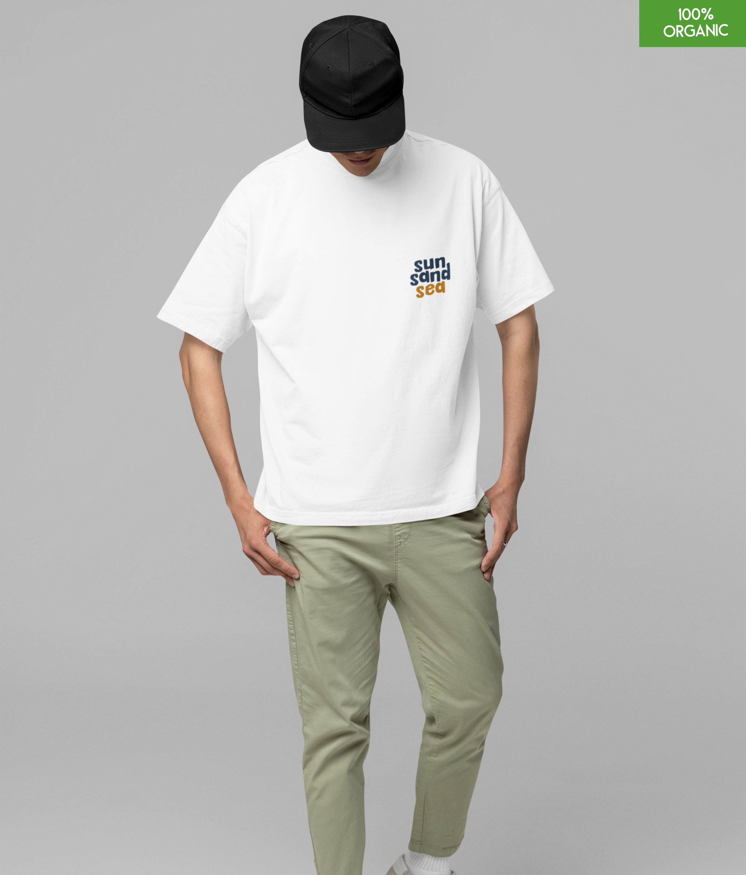Oversized“Sun Sand Sea” Beach Day Graphic Organic Cotton T-Shirt