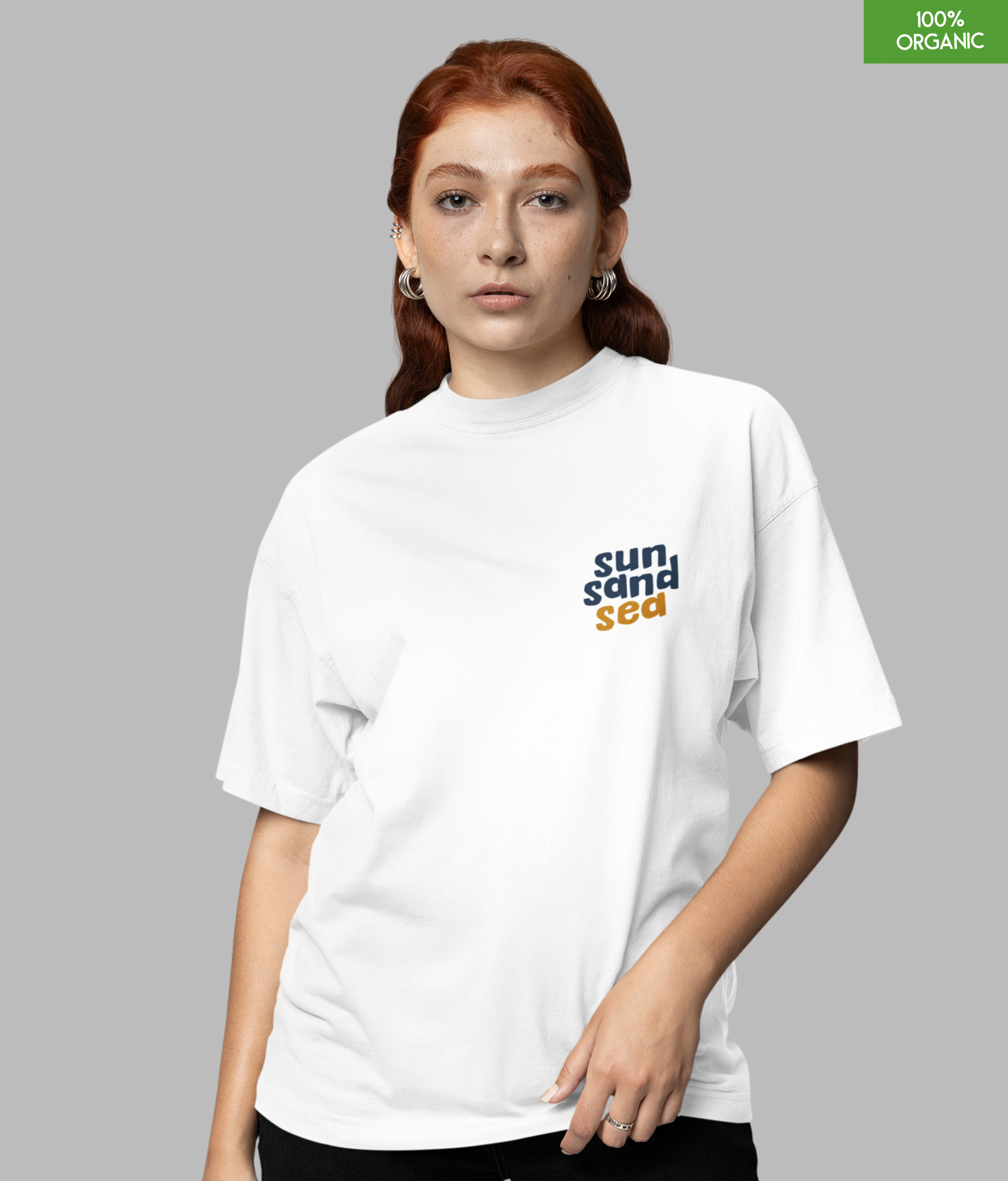 Oversized“Sun Sand Sea” Beach Day Graphic Organic Cotton T-Shirt
