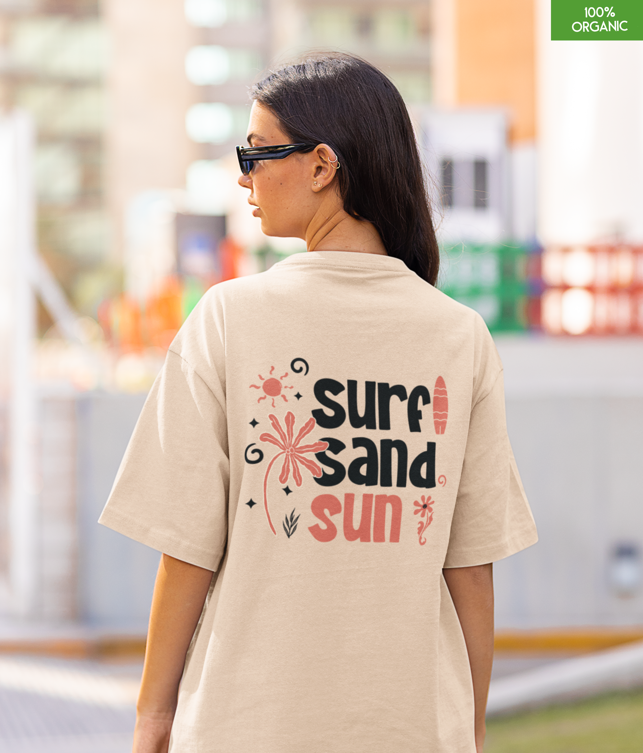 “Surf Sand Sun” Oversized Beach Graphic T-Shirt