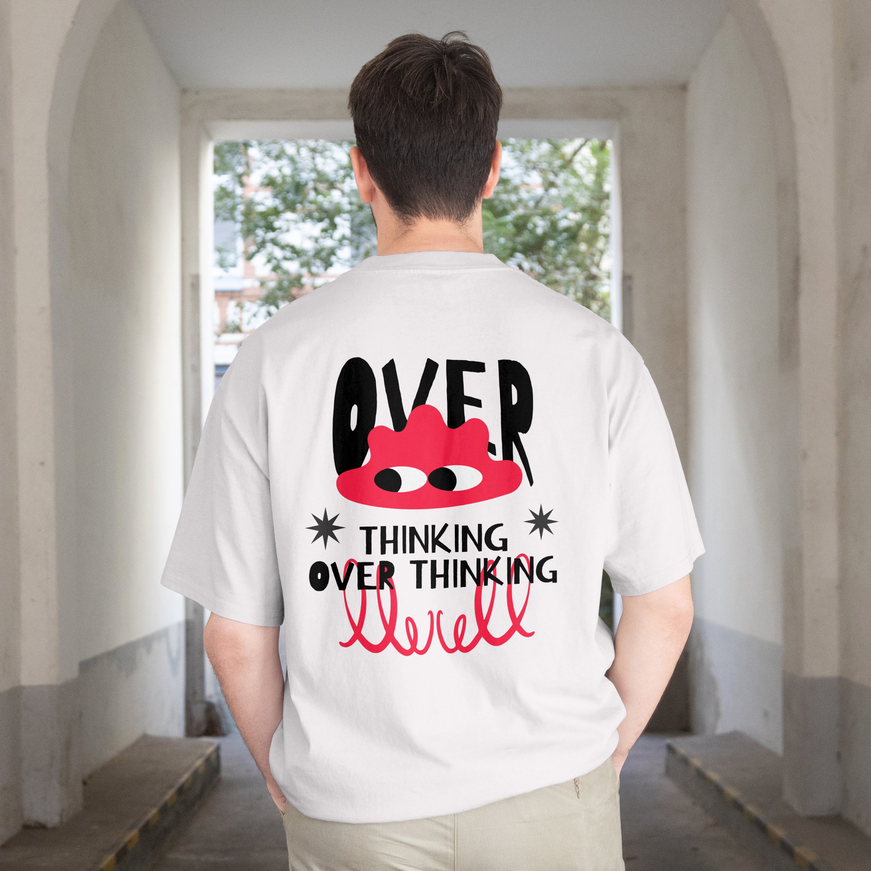 “Overthinking” Oversized Graphic T-Shirt — Playful Mental Health Design
