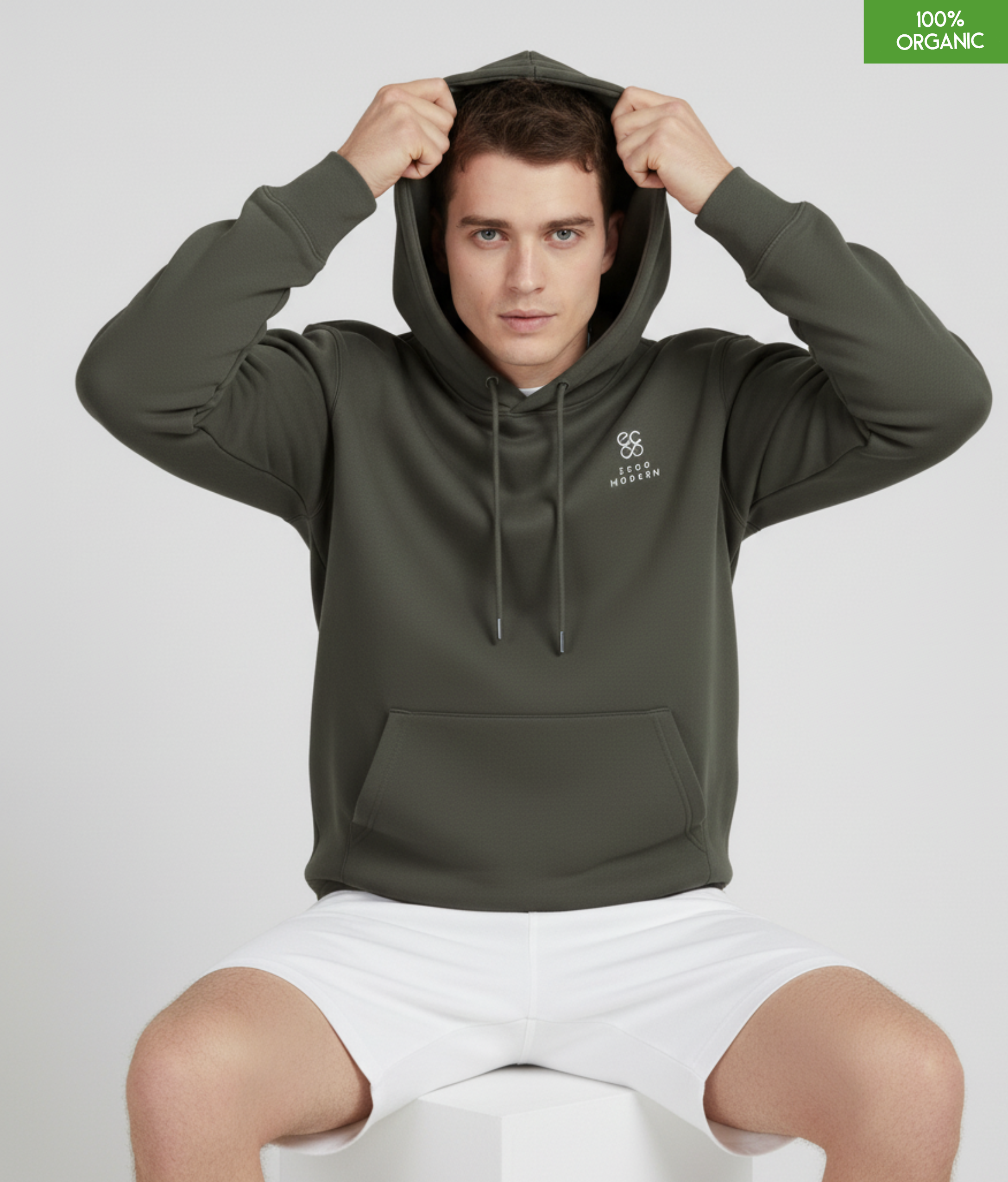 Organic Cotton Hoodie | Khaki | Relaxed Medium Fit.